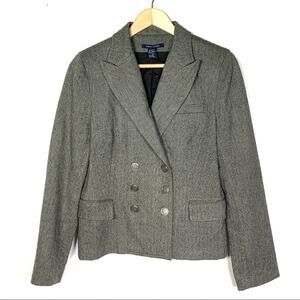 Boston Proper gray herringbone wool blend lapel blazer suit jacket size 10 B109